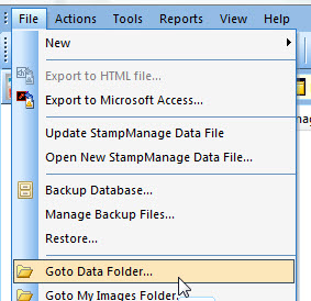 StampManage File goto Data folder command